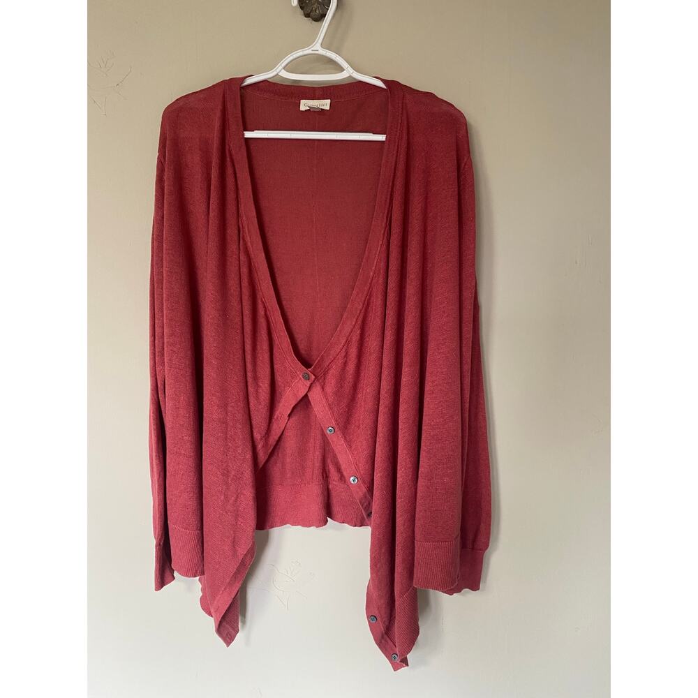 Garnet Hill Red Draped Button-Front Cardigan